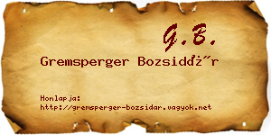 Gremsperger Bozsidár névjegykártya